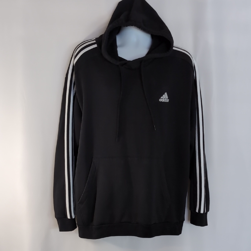 Black Adidas Hooded Sweatshirt Hoodie With Front Kangaroo Pocket Size XL